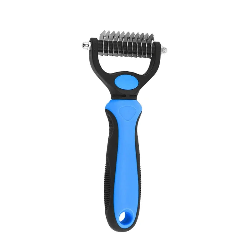 Pet Deshedding Brush for Dogs & Cats, Double-Sided Dematting Comb, Undercoat Rake & Tangle Remover, Stainless Steel Grooming Tool for Puppies, Kittens & All Coat Types