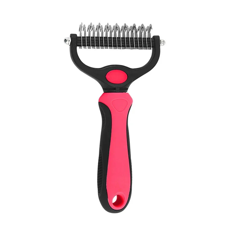 Pet Deshedding Brush for Dogs & Cats, Double-Sided Dematting Comb, Undercoat Rake & Tangle Remover, Stainless Steel Grooming Tool for Puppies, Kittens & All Coat Types