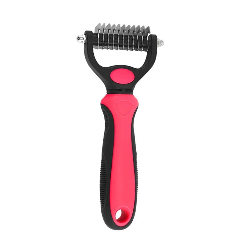 Pet Deshedding Brush for Dogs & Cats, Double-Sided Dematting Comb, Undercoat Rake & Tangle Remover, Stainless Steel Grooming Tool for Puppies, Kittens & All Coat Types