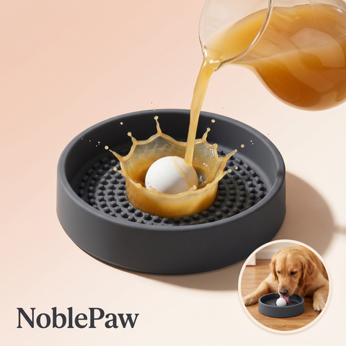 Dog Licking Bowl with Ball