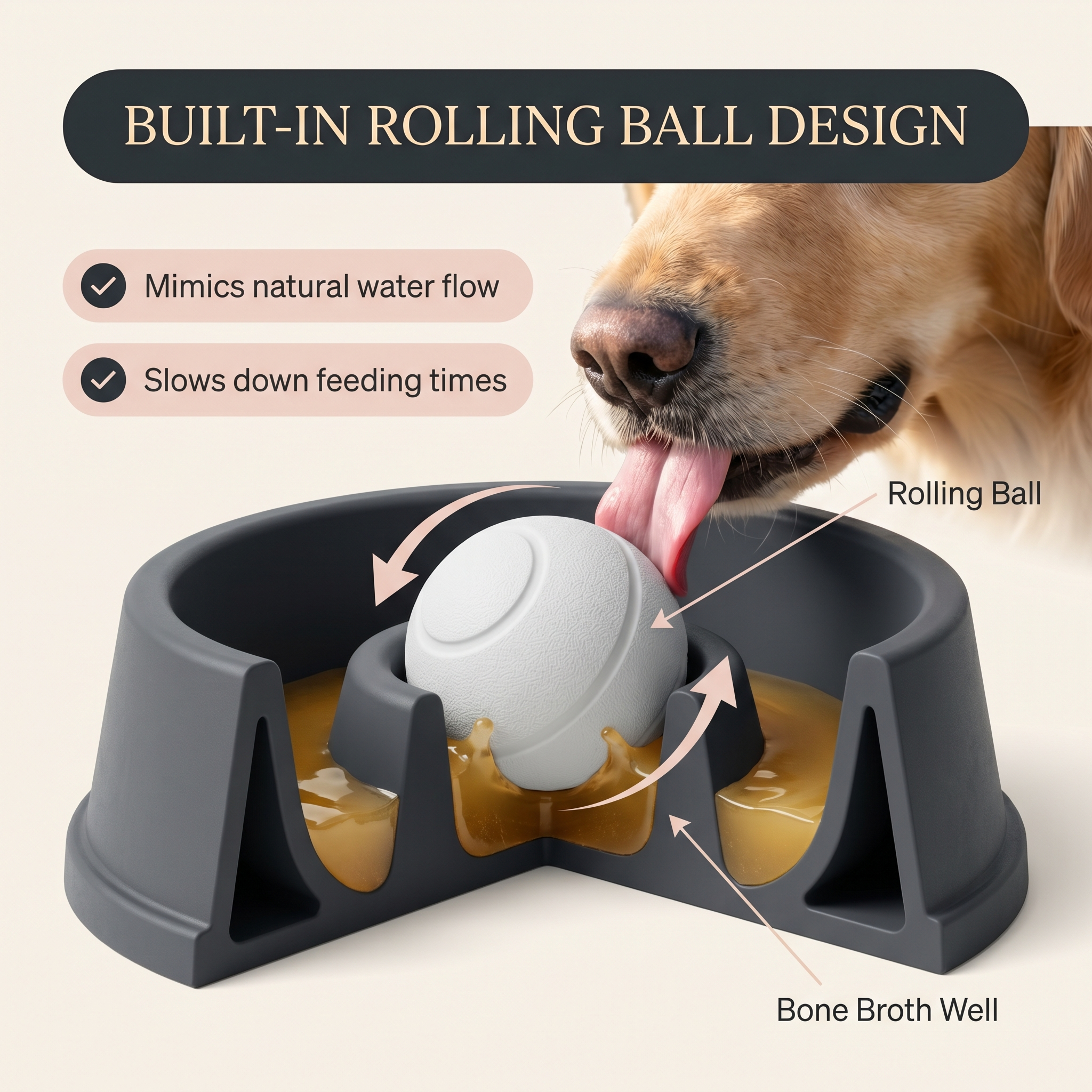 Dog Licking Bowl with Ball
